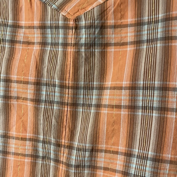 Orange & Brown Plaid mid length knee tulle skirt with gold threading. - Picture 3 of 6